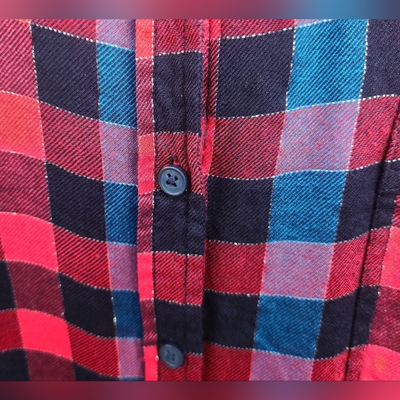 XL women LUCKY BRAND plaid button long sleeve red black split back - Picture 11 of 16